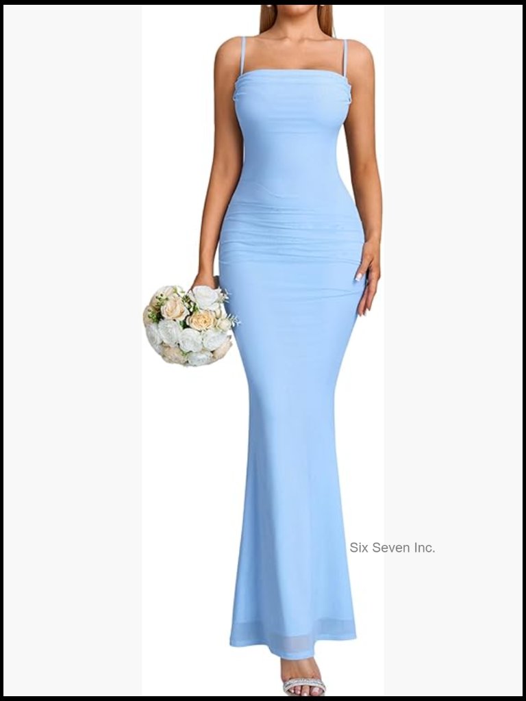 Spaghetti Strap Ruched Bodycon Maxi Long Corset Dress Formal Wedding Guest